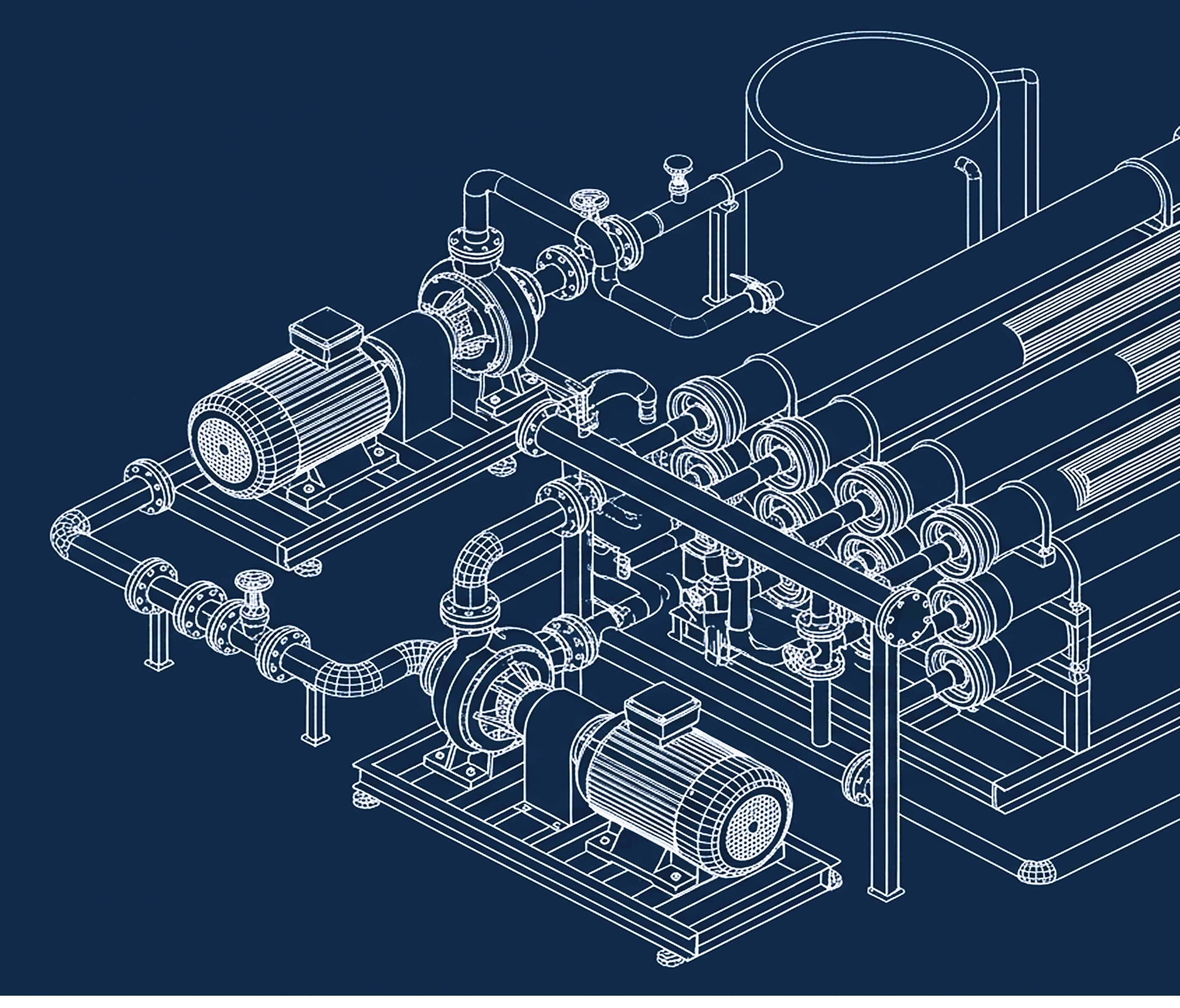 Isometric engineering diagram of pumps and piping system